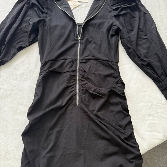 NWT Long Sleeve Black Mini Dress with Zip Up Back and Choker Neck - Picture 2 of 7